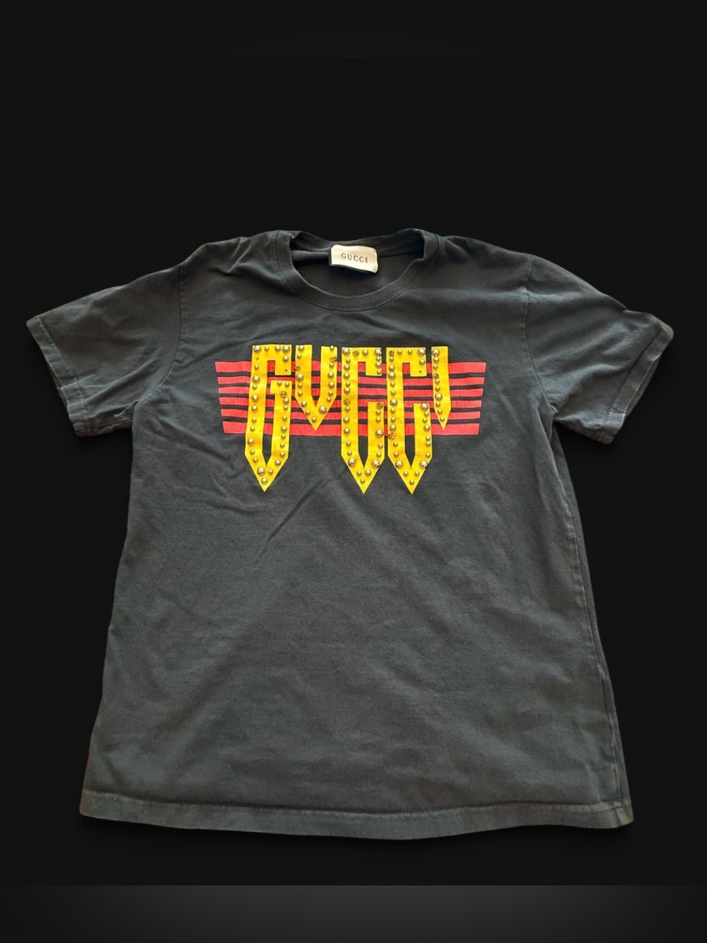 Gucci Metal Studded Logo T-Shirt (Faded Black / Dark Grey)